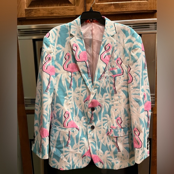 Shinesty 2 pc. Blue and Pink Tropical Sport Two Piece Suit with Flamingo Motifs - Picture 1 of 10